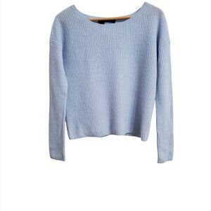 360 Cashmere Women Cropped Knit Sweater XS Blue Pullover Lightweight Long Sleeve